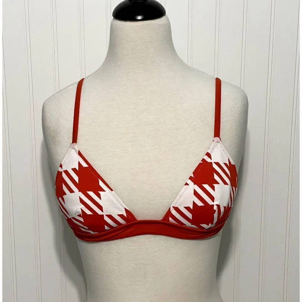 Solid & Striped The Morgan  Scoop Neck Bikini Top In‎ Lipstick Red Gingham Large